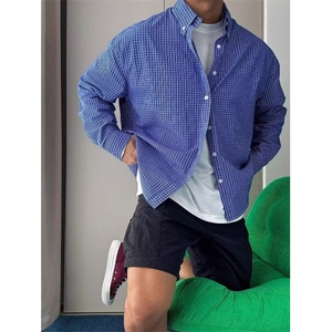 格子衬衫男生复古休闲宽松休闲防晒长袖衬衣内搭男慵懒风 CY78图片
