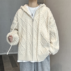 B363P68加厚慵懒风休闲情侣针织衫男女外套连帽开衫毛衣带帽毛线，男装针织衫/毛衣，星座512-6
