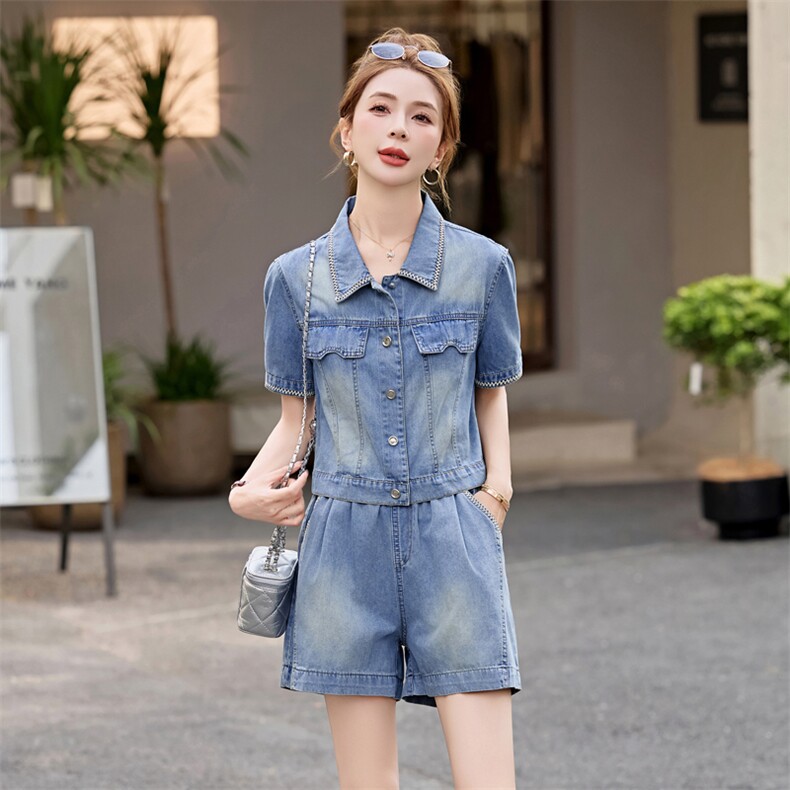 牛仔短裤套装女2025夏新款小个子韩系高级松弛感超火减龄休闲穿搭,女装套装/套裙,意芙