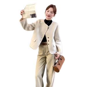 小香风短款毛呢外套女2025冬季新款韩系高级感气质双面呢羊毛大衣图片