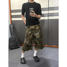 迷彩七分裤男女韩版潮流破洞宽松2026夏季ins宽松短裤K6225-P53，男装牛仔裤，星座412-2