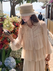 法式温柔风气质套装女2026夏季新款轻薄长袖防晒衬衫阔腿裤两件套，女装套装/套裙，水衣源