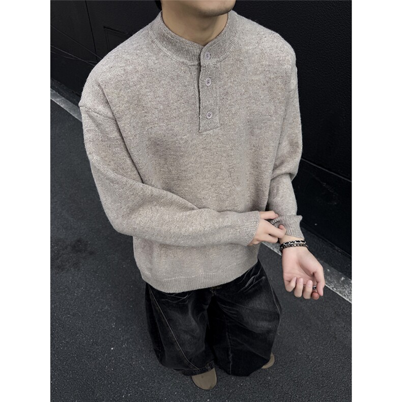 绵羊毛亨利领花灰毛衣休闲百搭情侣针织衫M61301TP50,男装针织衫/毛衣,电商A247