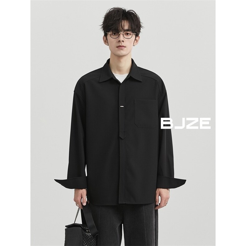 BB12高级设计感内搭长袖衬衫纯色韩版通勤宽松上衣，男装衬衫，星座308A-1（原309B-1）