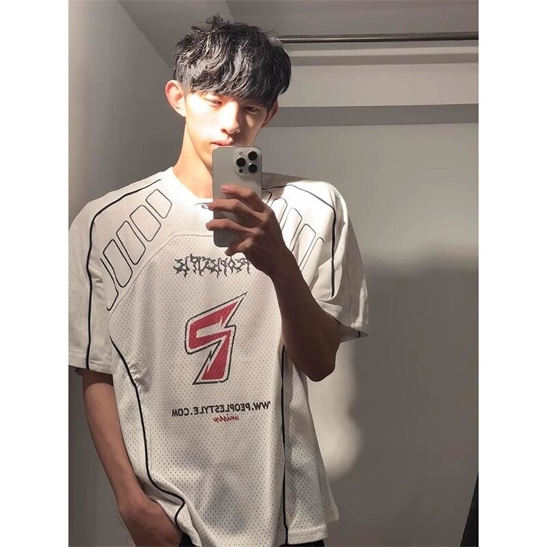复古球衣风t恤男夏季网眼速干透气机车风半袖机车服短袖T191,男装T恤,星座1116A（原606A-3）