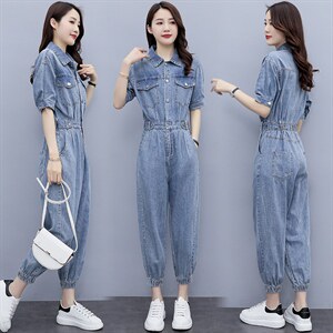 天丝牛仔连体裤女薄款2025夏季新款时尚洋气减龄小个子工装连衣裤,女装连体裤,微微衣阁