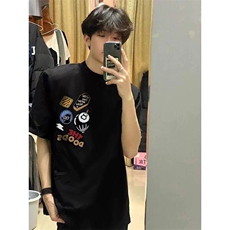 万针全刺绣工艺高品质260克纯棉双纱美式宽松百搭短袖T恤特P33，男装T恤，电商A486