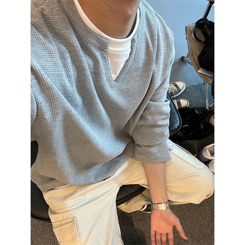 cleanfit简约风百搭高品感假两件亨利领长袖T恤男潮牌WY08,男装T恤,星座1116A（原606A-3）