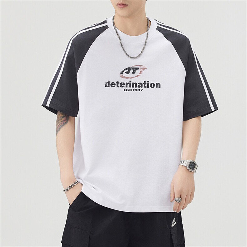 2025新款插肩袖纯棉时尚字母男体恤，男装T恤，星座1407