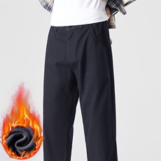 秋冬加绒纯棉休闲西裤男直筒宽松阔腿商务长裤子D136-P45加绒P55，男装西裤，星座509