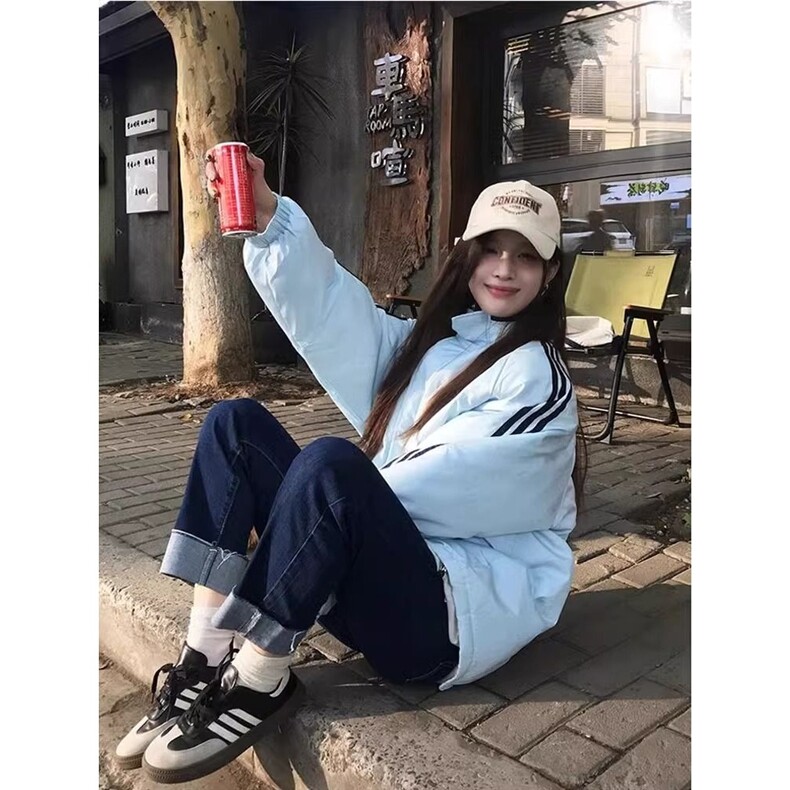 棉衣外套女2025冬装新款三条杠加厚短款宽松保暖立领棉服袄,男装棉衣,星座506A