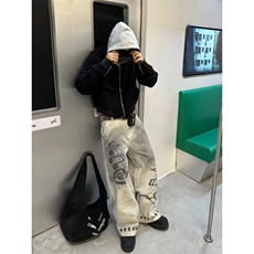 1506-1/K80521/P54个性字母牛仔裤嘻哈ins潮高街潮流痞帅长裤男女，男装牛仔裤，星座1506-1