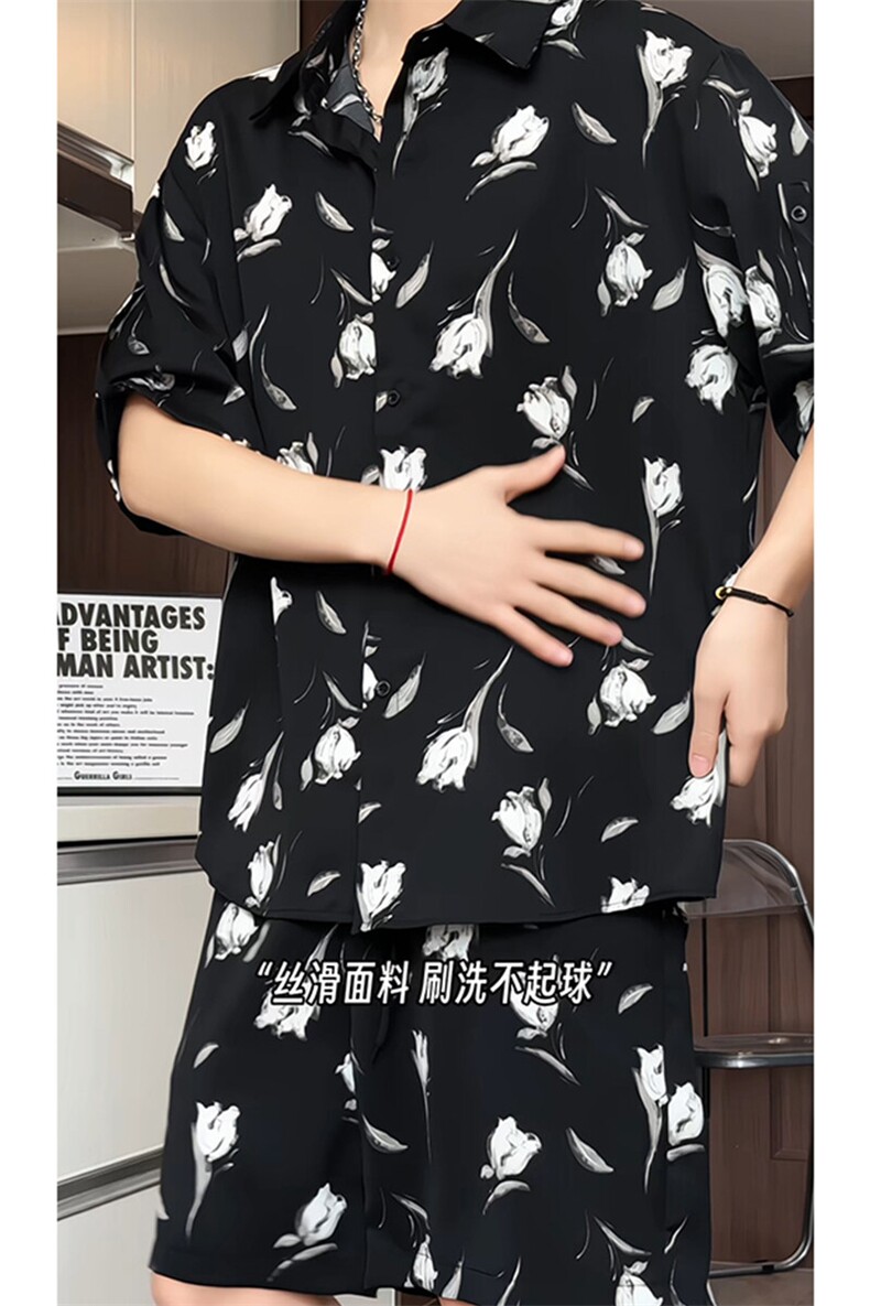 短袖衬衫男+短裤男潮流休闲套装男M-5XL大码TZ78712P50控98模特图,男装牛仔裤,星座226-1