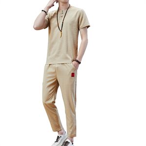 夏季中国风亚麻套装男潮流棉麻短袖t恤男士半袖体恤男装TZ028-P45图片