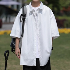 黑色小众设计感短袖衬衫男高级感港风痞帅炸街宽松夏季衬衣C205，男装衬衫，星座1116A-1（原606A）