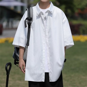 黑色小众设计感短袖衬衫男高级感港风痞帅炸街宽松夏季衬衣 C205图片