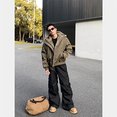网图美潮毛领座山雕棉服短款飞行员夹克版棉衣W1808/特P95，男装夹克，电商B350