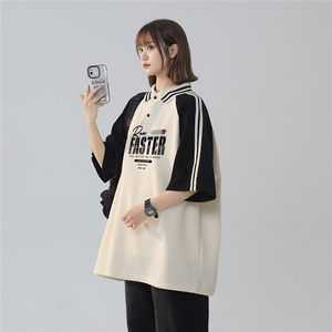 2025夏季新款 条纹拼色翻领学院风短袖T恤T1038/P45控59-70棉30涤图片