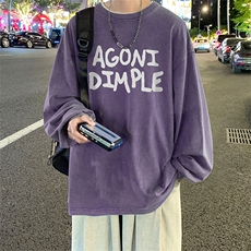 直播品质重磅纯棉美式蜡染水洗做旧潮牌宽松长袖t恤CT377特P38，男装T恤，电商A486