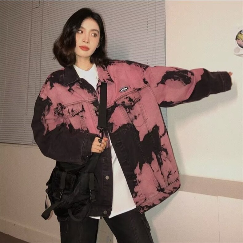 牛仔外套女2025秋冬新款宽松设计感复古扎染胖妹妹开衫上衣,男装工装外套,星座1210-1