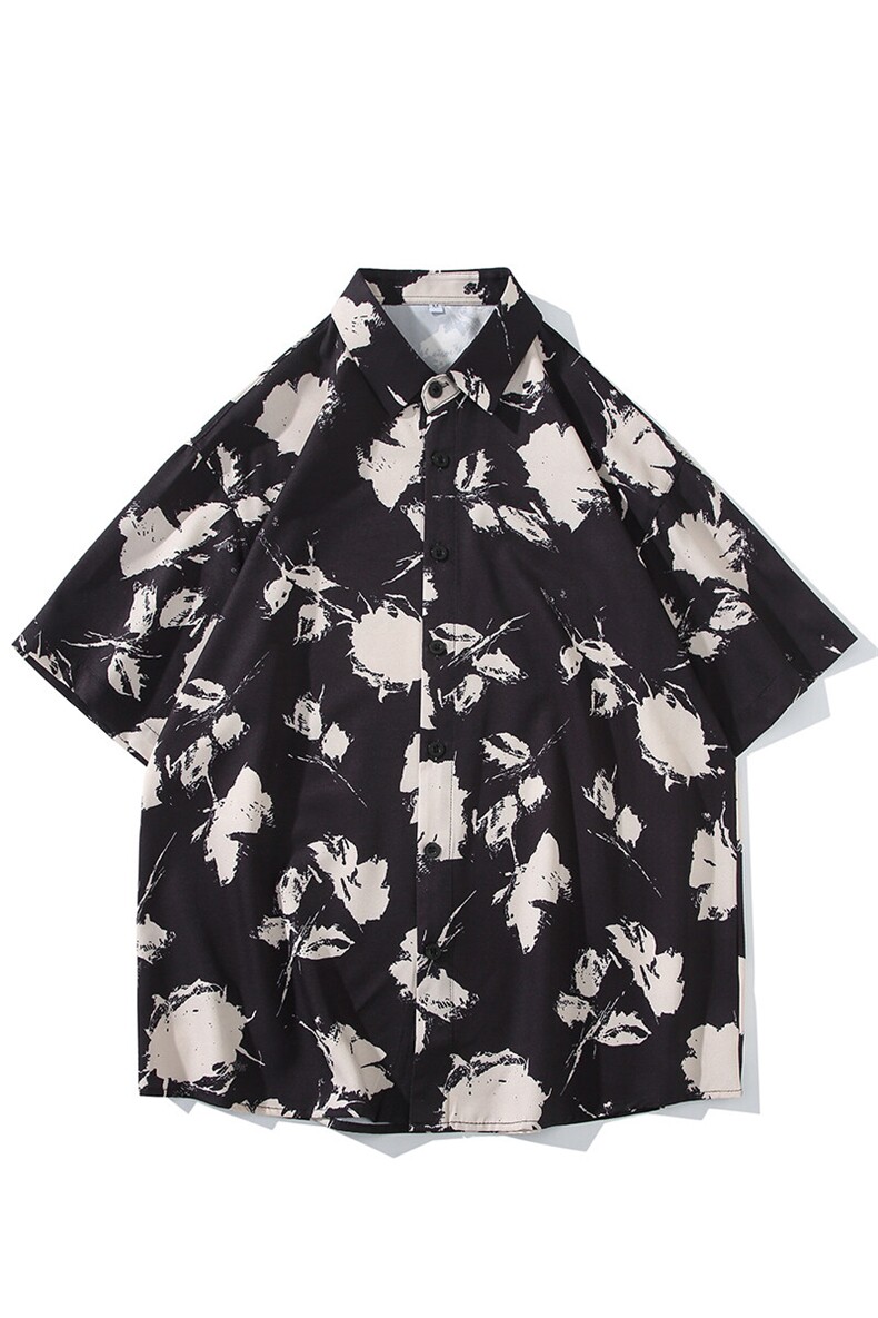 精品花衬衫男短袖夏季痞帅休闲上衣服外套翻领大码衬衣男A012/P35,男装衬衫,电商A012