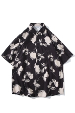 精品花衬衫男短袖夏季痞帅休闲上衣服外套翻领大码衬衣男A012/P35，男装衬衫，电商A012