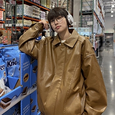 wassuphappy美式机车服外套男春秋季潮流设计感PU皮情侣休闲夹克，男装夹克，电商B371