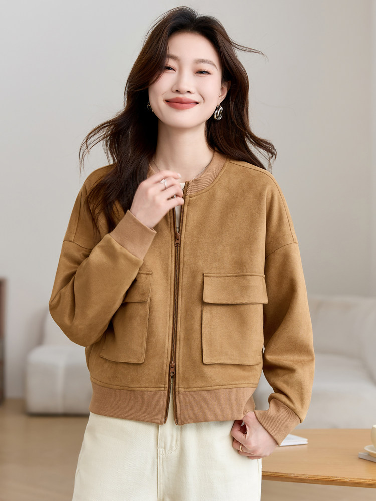 大码女装休闲短款棒球服外套女2025春装新款胖MM宽松夹克圆领上衣,女装短外套,沐七七