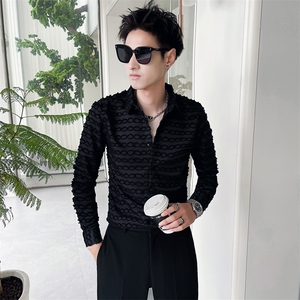 301A-1/H502/P55 男士秋季新款韩版修身纯色长袖衬衫男工艺款衬衣图片