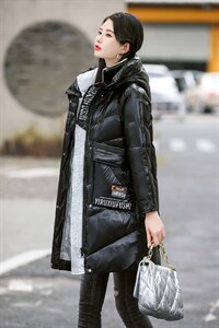 2022年冬季新款简约优雅气质时尚休闲中长款保暖舒适连帽棉衣图片