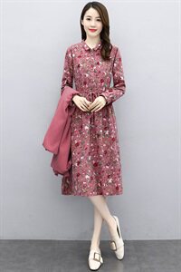 时尚优雅碎花长袖连衣裙 修身显瘦气质女装XBL096图片