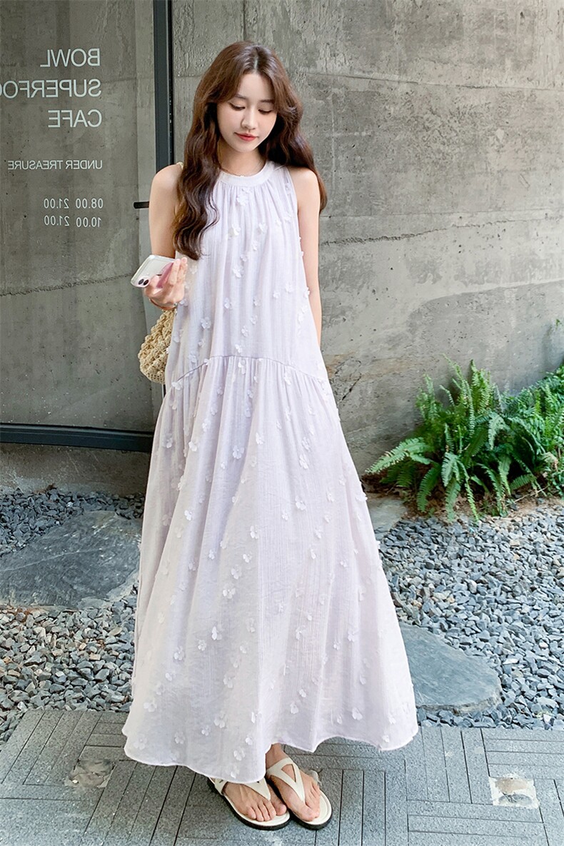 清纯系松弛感浅紫色无袖背心连衣裙女夏慵懒独特绝美度假连身长裙,女装连衣裙,浙宝305