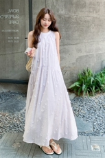 清纯系松弛感浅紫色无袖背心连衣裙女夏慵懒独特绝美度假连身长裙，女装连衣裙，浙宝305