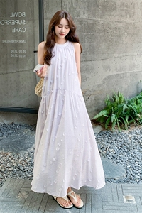 清纯系松弛感浅紫色无袖背心连衣裙女夏慵懒独特绝美度假连身长裙图片