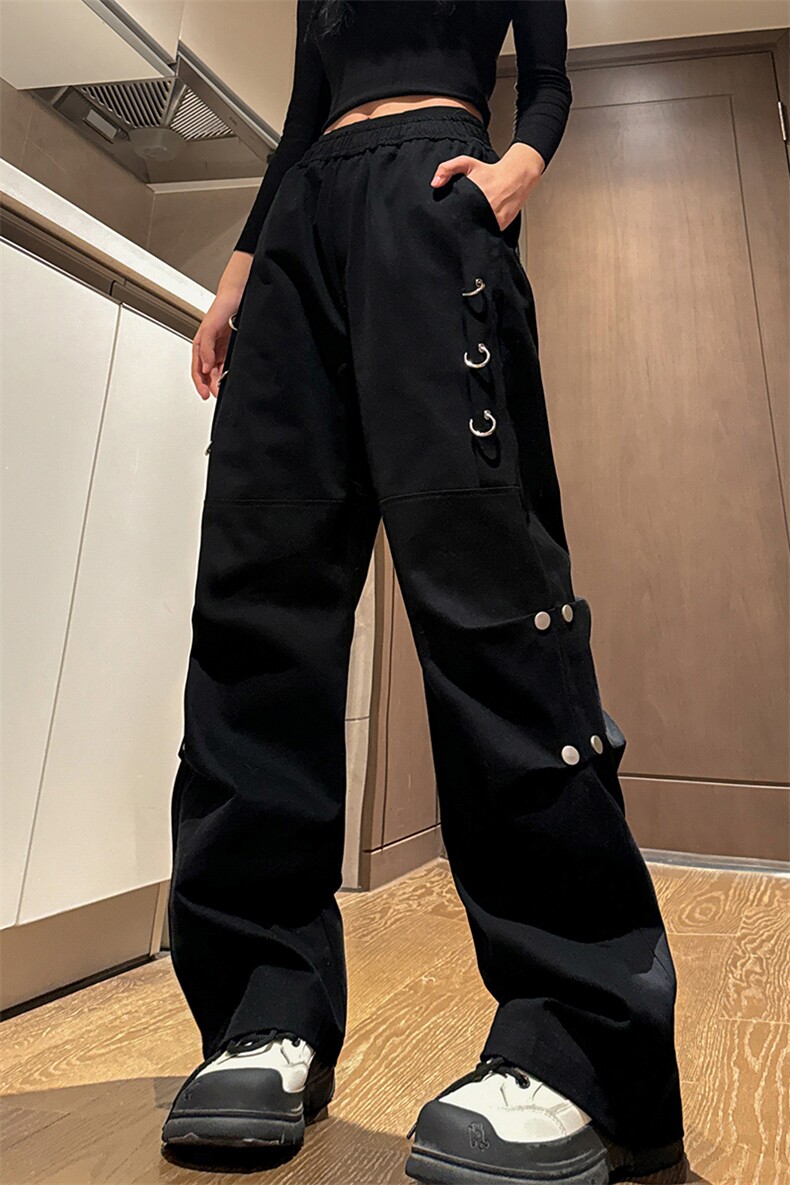 金属扣工装裤C5360-TP65控价88春季新品高街宽松女休闲长裤男,男装休闲裤,电商A102-1