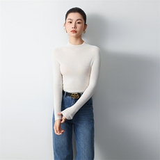 一线成衣秋季新款简约纯色百搭时尚半高领打底衫，女装羊毛衫，清联羊绒