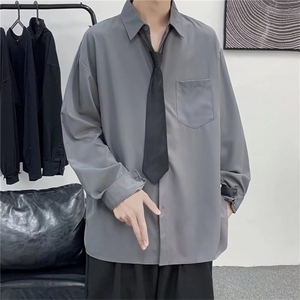 配领带 2022纯色内搭长袖衬衫男 港风帅气简单外穿衬衣C319/P30图片