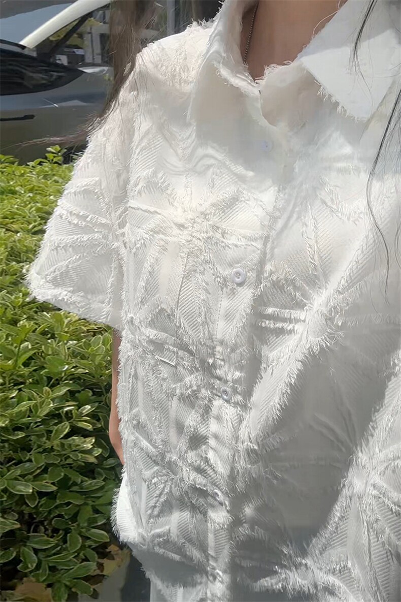 特批P35无差价夏季潮流毛边肌理感嘻哈男宽松休闲短袖衬衫CD5499,男装T恤,电商A001-1