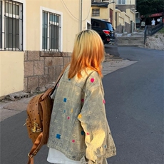 独特设计男女同款牛仔外套宽松翻领潮流美式复古oversize高街帅气，男装工装外套，星座1210-1