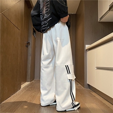 抖音品质春季新款潮条纹拼接宽松休闲卫裤B315-K25609-特p40控78，男装休闲裤，电商B315