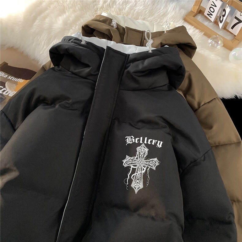 特批毛毯时尚宽松十字印花连帽休闲棉衣A247-MY162特批85控138,男装棉衣,电商A247