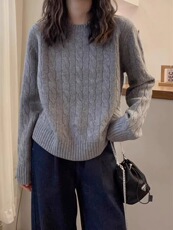 欧货麻花加厚圆领羊绒针织衫女秋冬宽松显瘦正肩毛衣打底羊毛衫，女装针织衫/毛衣，思途羊绒