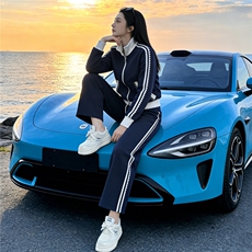 高级时尚休闲套装女春季订珠拼接色拉链开衫卫衣长半身裙两件套潮，女装套装/套裙，江南