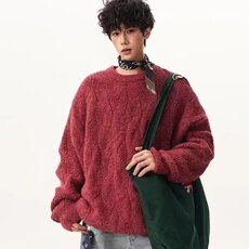 1506-1/MSJ731/P59毛衣男士秋冬季韩系宽松潮流慵懒套头长袖红色，男装针织衫/毛衣，星座1506-1