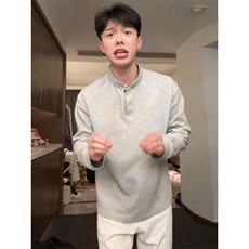 抖音得物品质美式高街重磅曼巴棉拼接cleanfit亨利领卫衣长袖T恤，男装T恤，电商A486