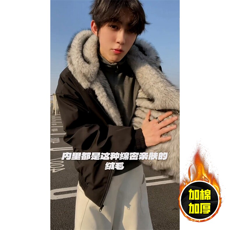 现货高品质美式高街冬季重磅狼王座山雕毛毛领棉衣男女款加厚外套，男装棉衣，电商A486