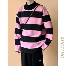 春秋现货高品质潮牌卫衣98.4%棉粉色条纹上衣宽松A351-AW2514-P75，男装卫衣，电商A351