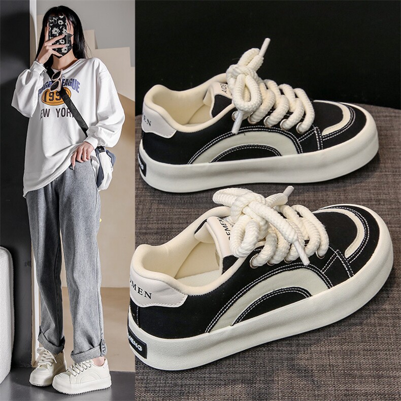 帆布鞋女2024春季新款学生韩版ins百搭厚底板鞋春秋休闲鞋子，女鞋帆布鞋，电商A223