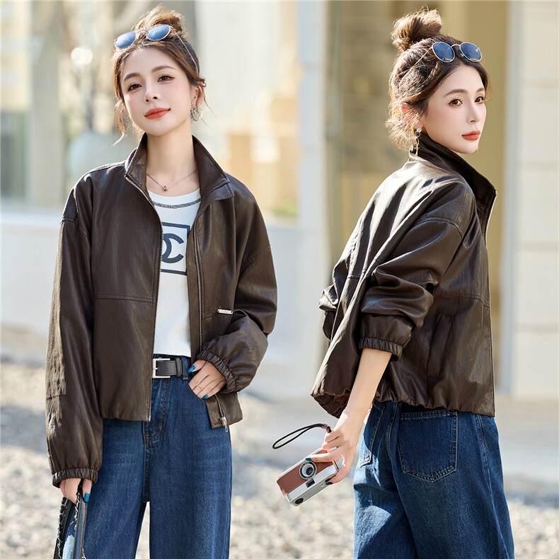 2025年秋季新款时尚休闲GAO级PU皮衣外套，女装短外套，奕薇雅