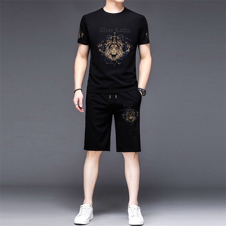 YS-X333夏季男式短袖长裤短裤三件套运动休闲套头修身T恤套装P132,男装休闲套装,电商B360
